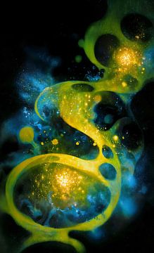 Lichtgevende abstracte vormen in de duisternis van Transmutation Art