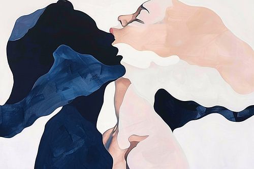 Abstract schilderij van kussende gezichten