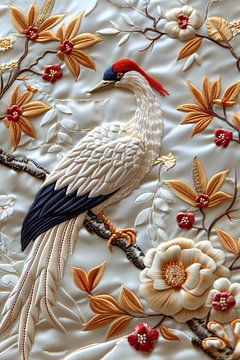 Borduurwerk van een vogel met bloemen van Art & Soul Creations