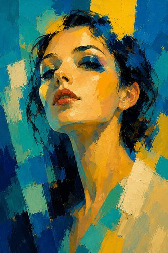 Azure Mosaic Beauty – Moderne geometrische portretprint