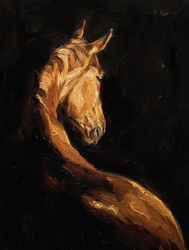 Gouden Paard Expressief Olieverfschilderij