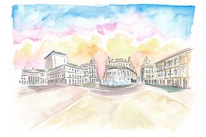 Genua Italien Hauptplatz Piazza bei Sonnenaufgang von Markus Bleichner