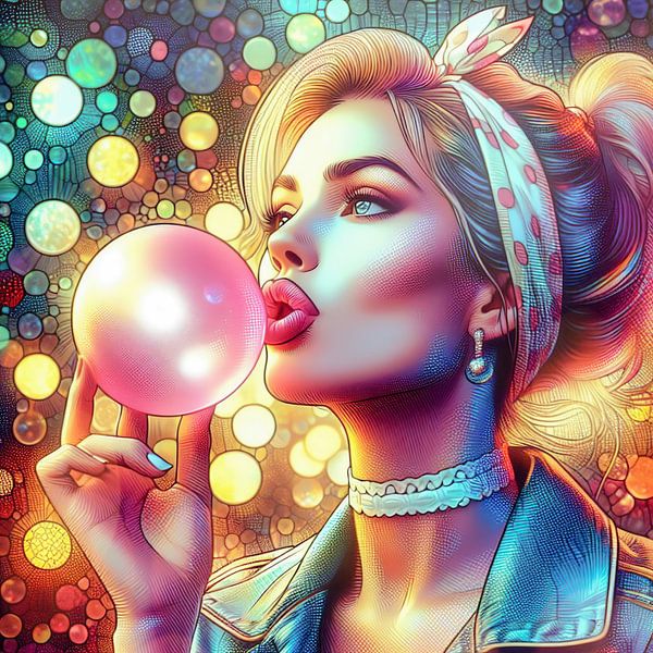 Femme avec un bandeau et un chewing-gum par Digital Art Nederland