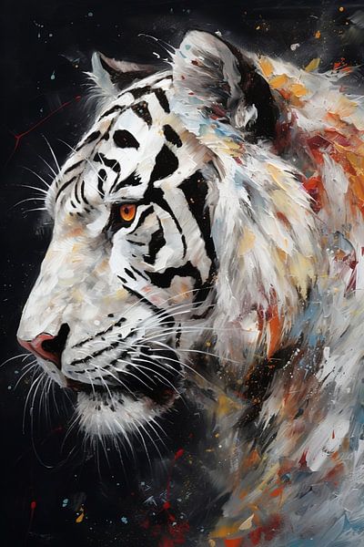 Witte tijgers in ruwe acryltechniek van NJ Midnight Studio