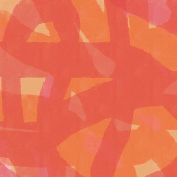 Moderne abstracte kunst. Penseelstreken in rood en oranje van Dina Dankers