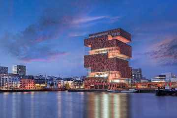 MAS Museum against amazing sky at twilight, Antwerp by Tony Vingerhoets