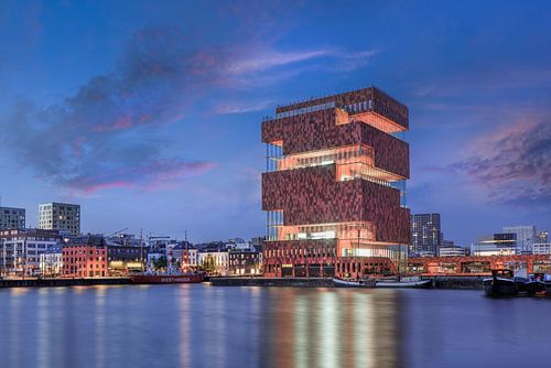 MAS Museum against amazing sky at twilight, Antwerp