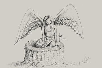 Engel auf einem Baumstumpf von Emiel de Lange