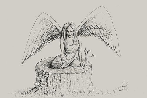 Angel on a tree stump