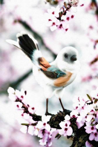 Lentebloesem fantasie vogeltje