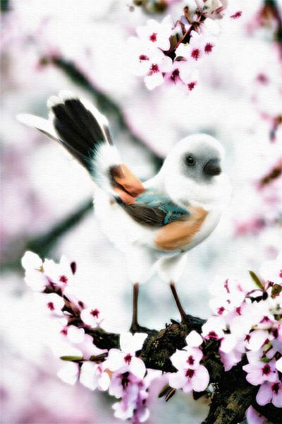 Oiseau fantaisiste en fleur de printemps par Maud De Vries
