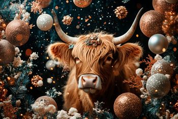 Magie des Winters - Hochlandkuh in festlicher Atmosphäre - Schottischer Hochländer - Weihnachten
