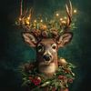 Zauberhaftes Weihnachtsporträt eines Rehs mit Lichtern, Immergrün und märchenhafter Waldatmosphäre von But First Framing