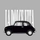 Schwarzer Fiat 500 auf Grau von Jole Art Miniaturansicht