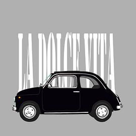Schwarzer Fiat 500 auf Grau von Jole Art