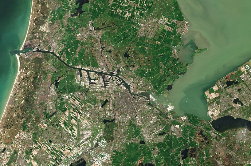 Satellite image of Amsterdam and surroundings, The Netherlands by Wigger Tims