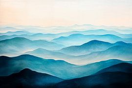 Sfeervol berglandschap in de mist van Poster Art Shop