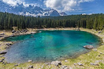 Lake Carezza and mountain range by Melanie Viola