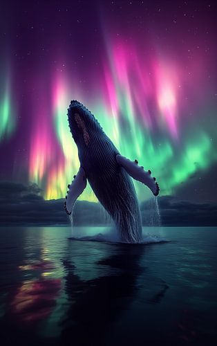 Wal unter dem Polarlicht stehendes Panorama