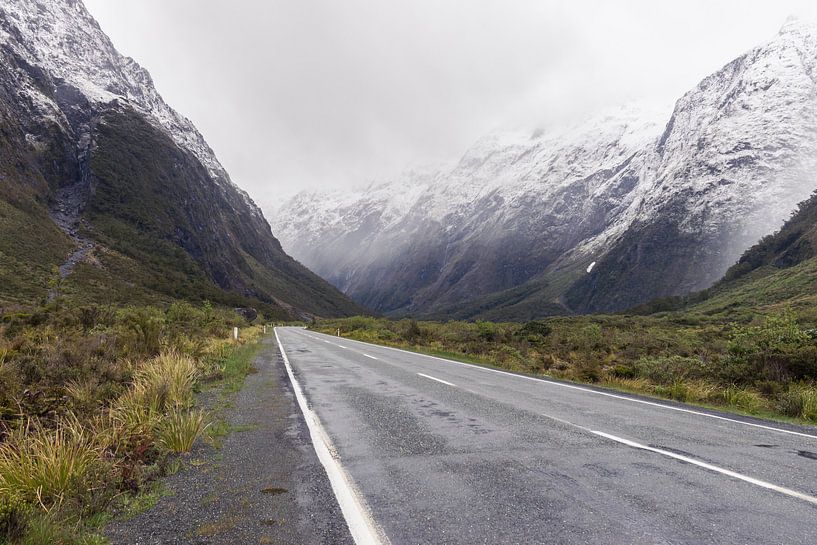 The foggy road in New Zealand by Linda Schouw