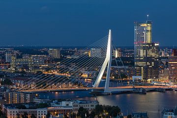 The Erasmus Bridge and Maastoren in Rotterdam during the blue hour by MS Fotografie | Marc van der Stelt