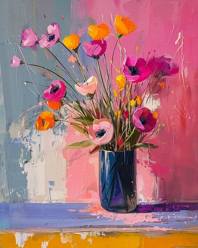 Fleurs dans un vase peinture moderne de fleurs .