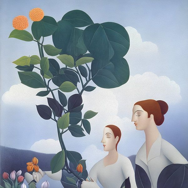 Twee vrouwen in de tuin van Artclaud
