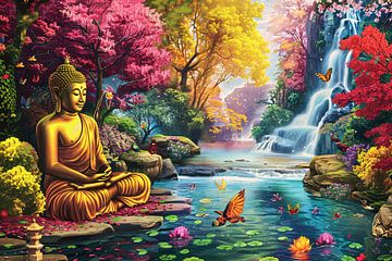 Sereniteit: Boeddha in kleurrijk natuurparadijs van Art & Soul Creations