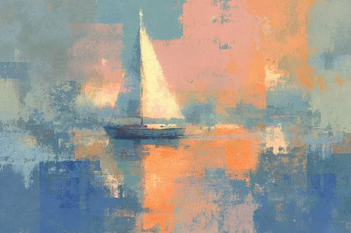 Abstracte zeilboot op een kalme zee