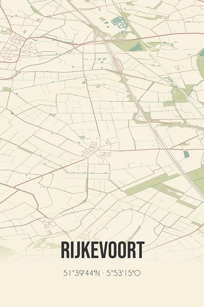 Vieille carte de Rijkevoort (Brabant du Nord) par Affiches de lieux