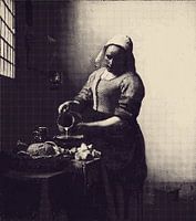 Het Melkmeisje  Johannes Vermeer - in dual tone dots - vintage tone