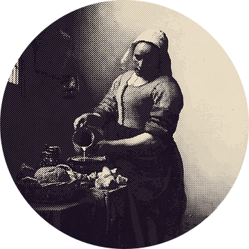 Het Melkmeisje  Johannes Vermeer - in dual tone dots - vintage tone van by Maria