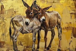 Donkey Gold Painting | Golden Mischief Mates sur Blikvanger Schilderijen