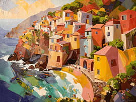 Farbenfrohes italienisches Küstendorf am Meer von STUDIO ARTSY