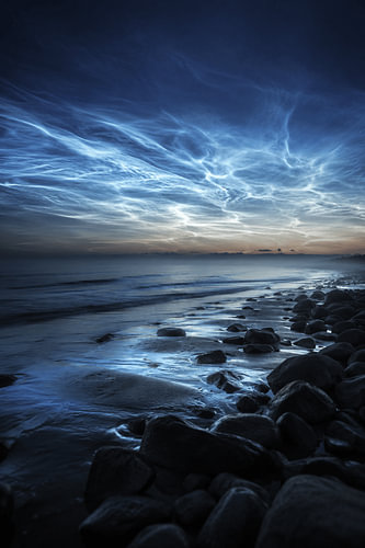 Celestial Tide – Fine Art: Night Coast beneath Glowing Clouds
