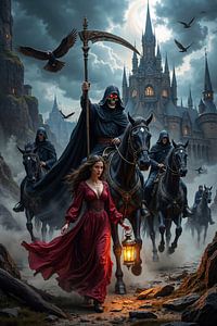 Dark Fantasy Wandbild: VELMORIX – Ein Grim Reaper führt seine Armee in die Schlacht