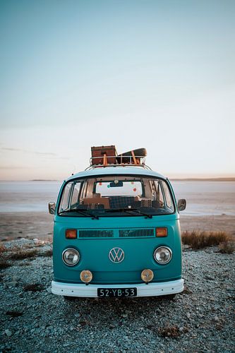Volkswagen van in front of the biggest, and also salty, lake of Turkey | Print on the wall