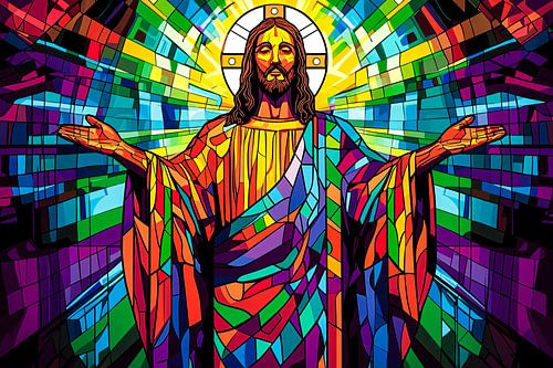 Kleurrijk glas-in-lood van Jezus