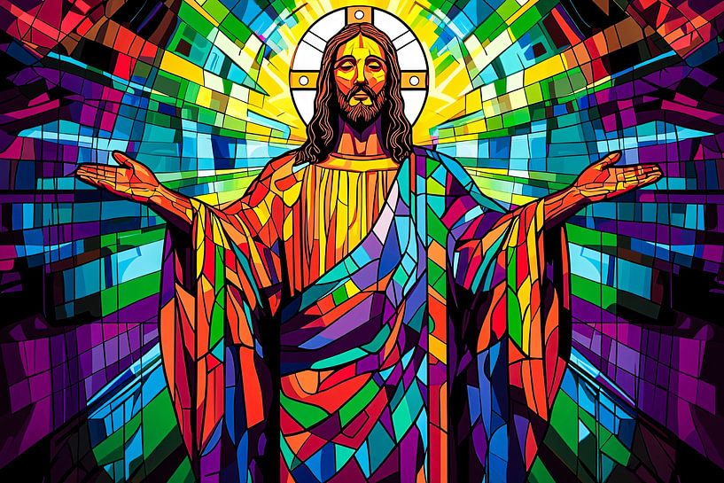 Colourful stained glass of Jesus by Art & Soul Creations