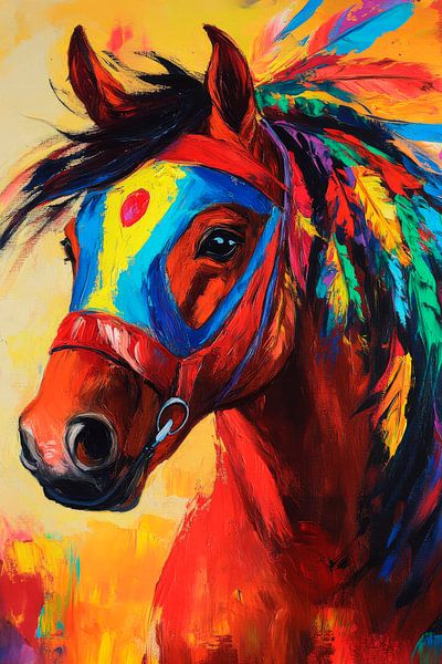 Colourful horse with feather decoration by Poster Art Shop