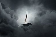 Abandoned sailboat floats on grey sea of clouds by Besa Art thumbnail