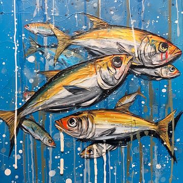 Gold fish on blue by Dunto Venaar