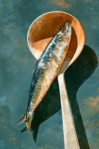 Décoration de cuisine moderne avec une sardine et une cuillère