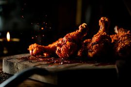 Cuisses de poulet croustillantes sur planche de bois sur Poster Art Shop