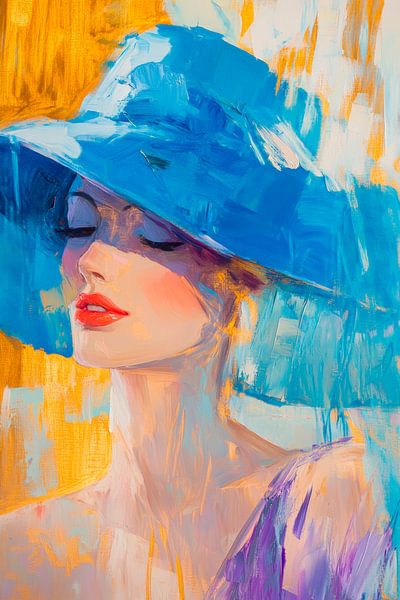 Femme au chapeau bleu - Élégance des couleurs par Poster Art Shop