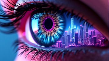 Das Auge, das auf die moderne Stadt blickt