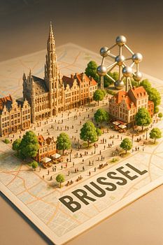 Miniatuur van het Centrum van Brussel - Historische & Moderne Wanddecoratie