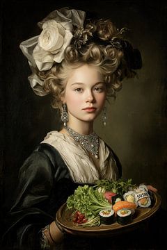 Baroque Noblewoman with Sushi - Elegant Painting
