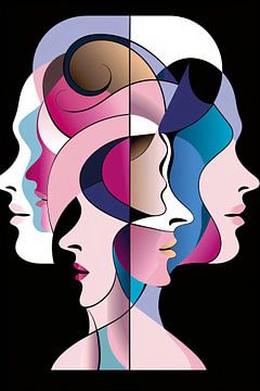 Abstract layered faces in bright colours by Imperial Art House
