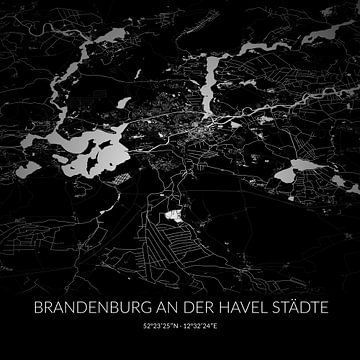 Zwart-witte landkaart van Brandenburg an der Havel Städte, Brandenburg, Duitsland. van Rezona